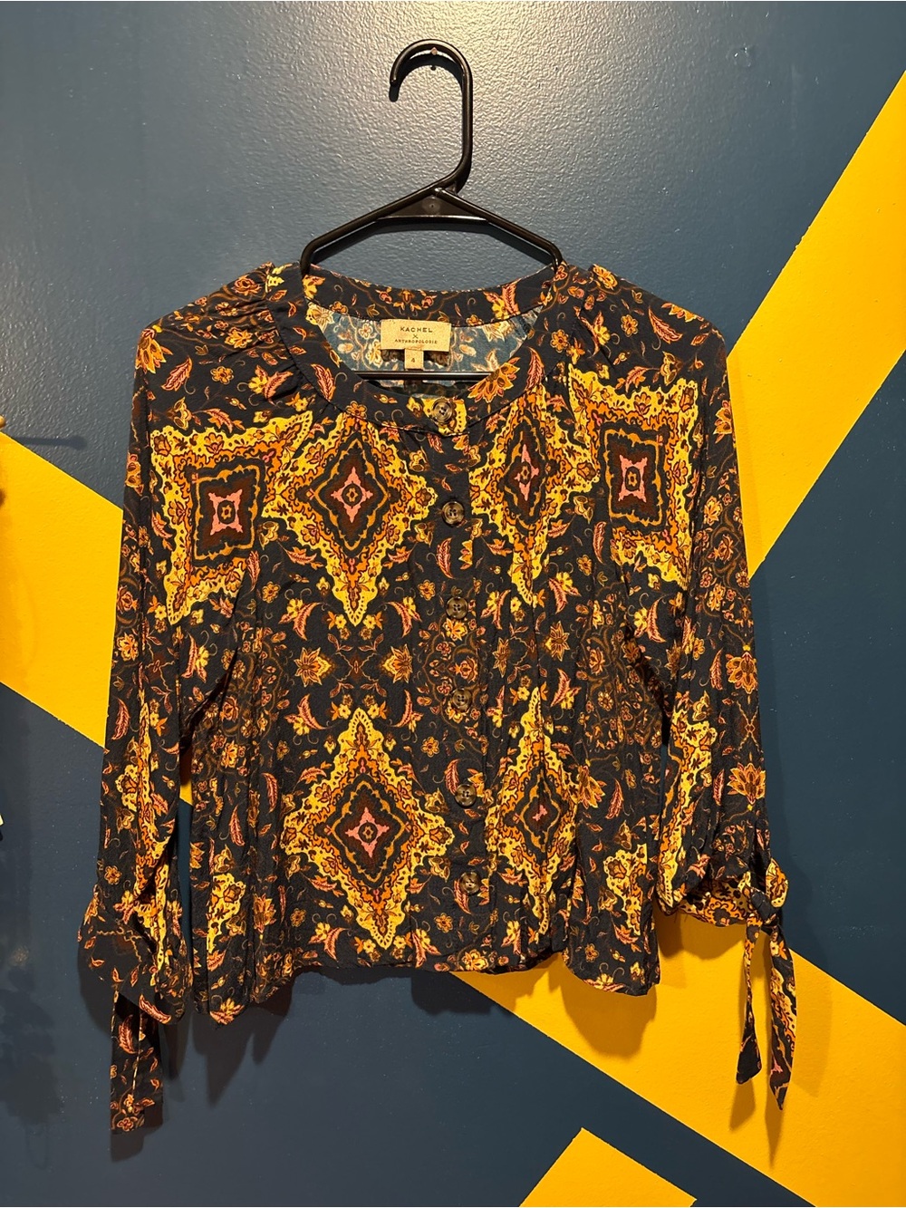 Kachel x Anthropologie Navy Print Aleksa Harvest Blouse EUC